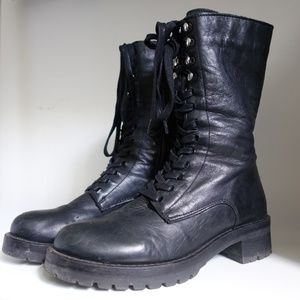 Leather Lace Up Zipper Lug Sole Boots